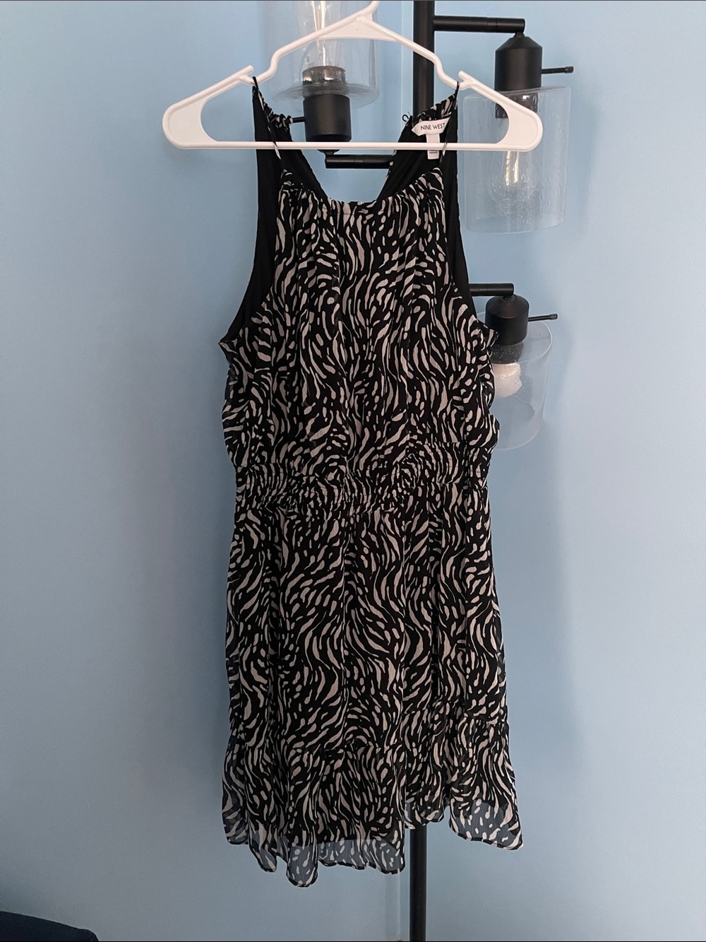 Nine West Black and Cream Printed Halter Dress